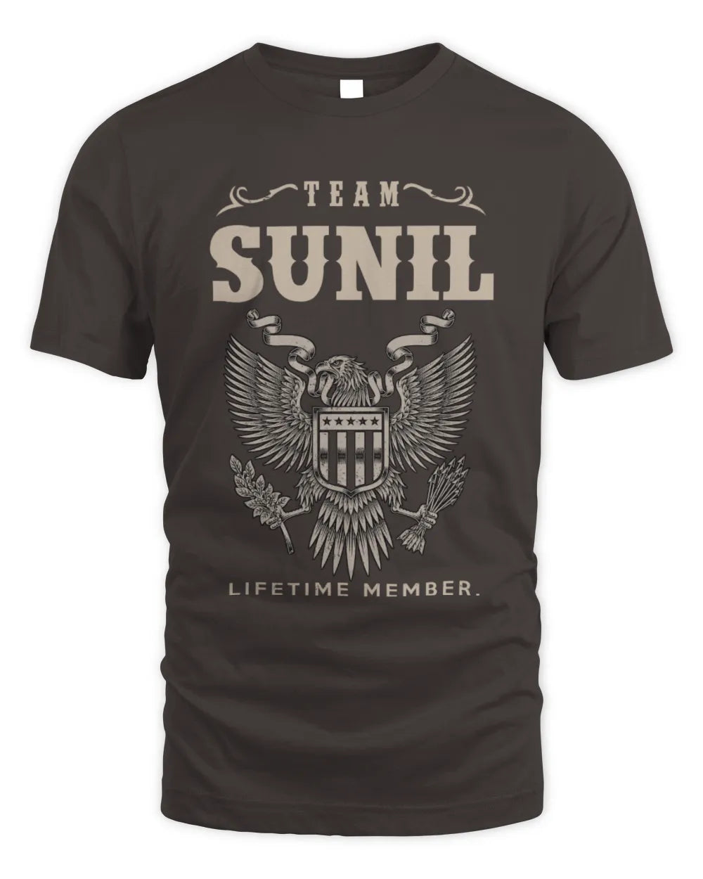 SUNIL TP06-K82 – Personalized Classic Style Apparel “Team NAME Lifetime Member” - Unisex Standard T-Shirt - Dark Chocolate