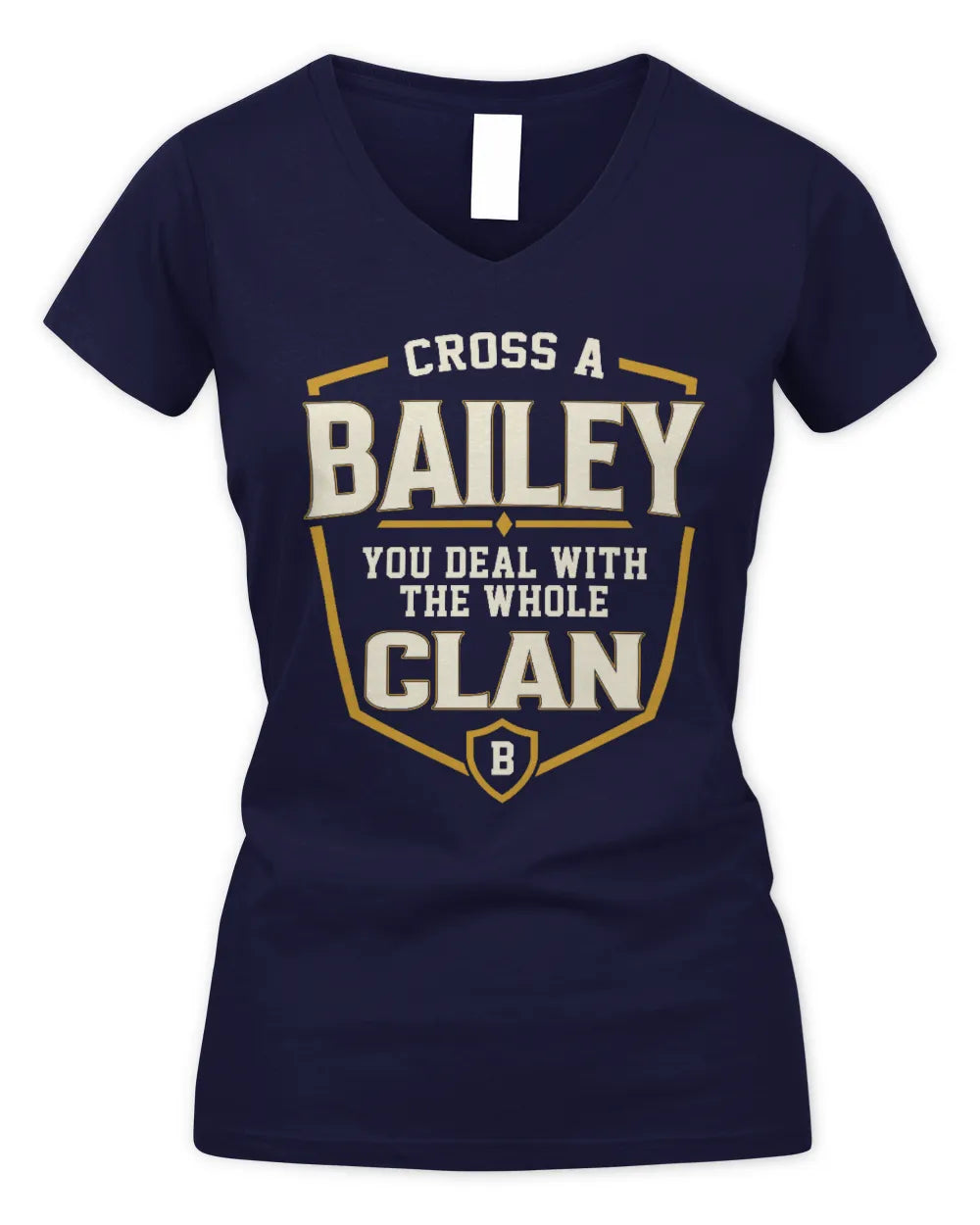 BAILEY NT1-K008 Cross A/An NAME, You Deal With the Whole Clan | Personalized Vintage T-Shirt - Women's V-Neck T-Shirt - Navy