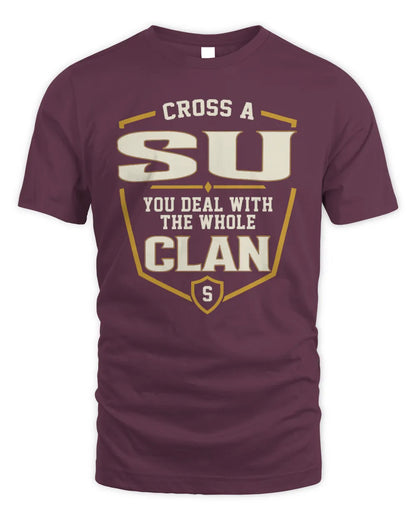 SU NT1-K008 Cross A/An NAME, You Deal With the Whole Clan | Personalized Vintage T-Shirt - Unisex Standard T-Shirt - Maroon