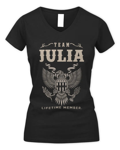 JULIA TP06-K82 – Personalized Classic Style Apparel “Team NAME Lifetime Member” - Women's V-Neck T-Shirt - Black