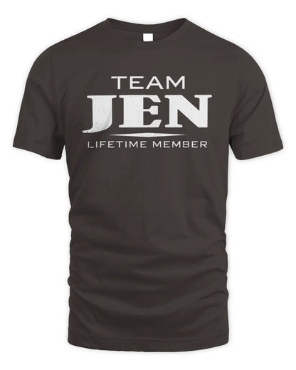 JEN BL62-K4-128 - Personalized “Team NAME Lifetime Member” - Unisex Standard T-Shirt - Dark Chocolate