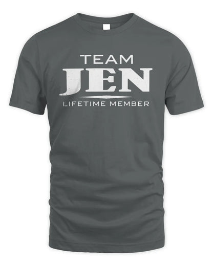 JEN BL62-K4-128 - Personalized “Team NAME Lifetime Member” - Unisex Standard T-Shirt - Charcoal