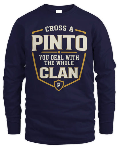 PINTO NT1-K008 Cross A/An NAME, You Deal With the Whole Clan | Personalized Vintage T-Shirt - Men's Long Sleeved T-Shirt - Navy