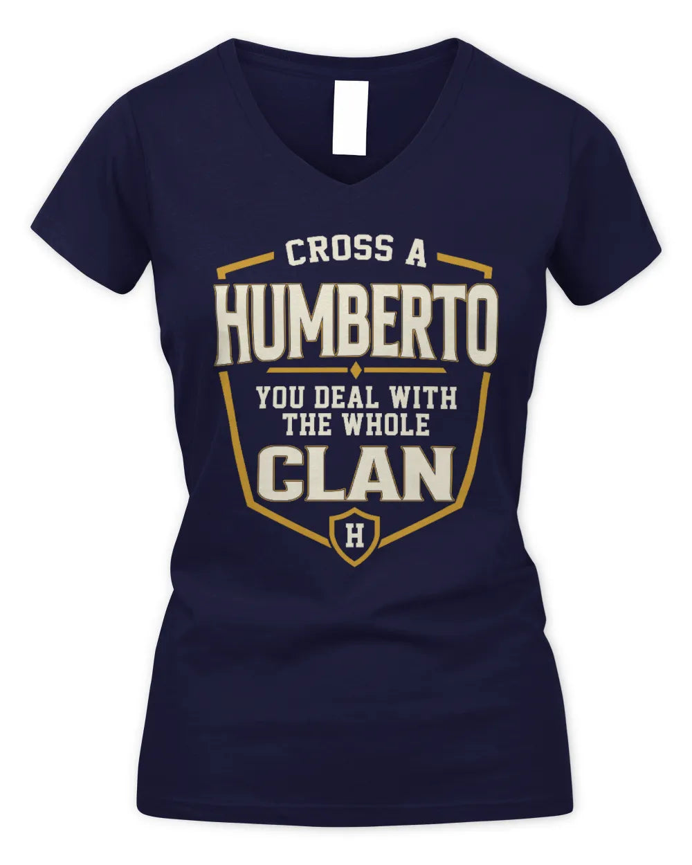 HUMBERTO NT1-K008 Cross A/An NAME, You Deal With the Whole Clan | Personalized Vintage T-Shirt - Women's V-Neck T-Shirt - Navy