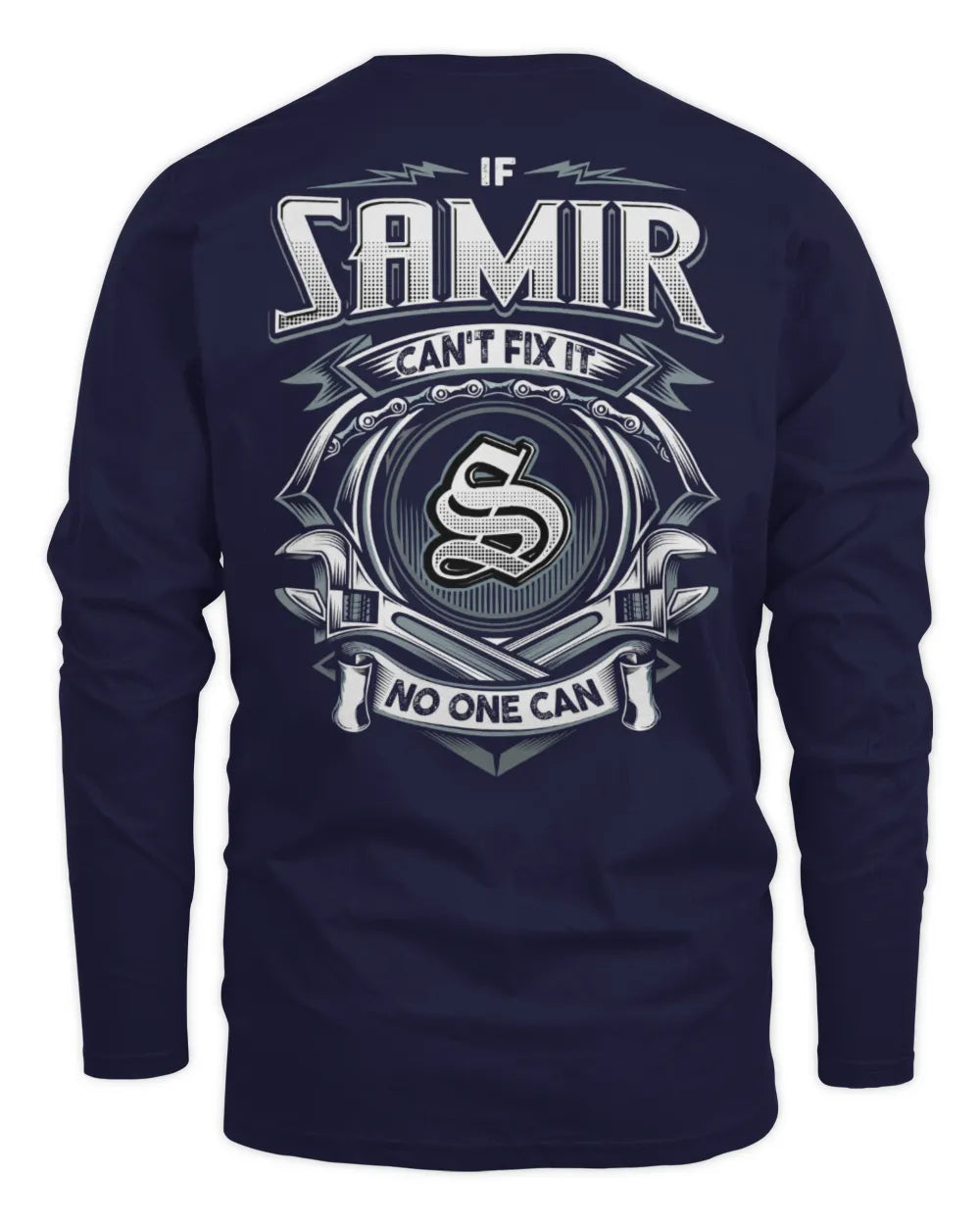 SAMIR AP81-K4-626 - Personalized Ahmed Quote Apparel “If Ahmed Can't Fix It, No One Can” - Men's Long Sleeved T-Shirt - Navy