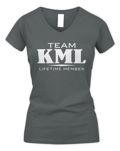 KML BL62-K4-128 - Personalized “Team NAME Lifetime Member” - Women's V-Neck T-Shirt - Charcoal