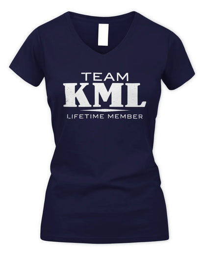 KML BL62-K4-128 - Personalized “Team NAME Lifetime Member” - Women's V-Neck T-Shirt - Navy