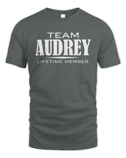 AUDREY BL62-K4-128 - Personalized “Team NAME Lifetime Member” - Unisex Standard T-Shirt - Charcoal