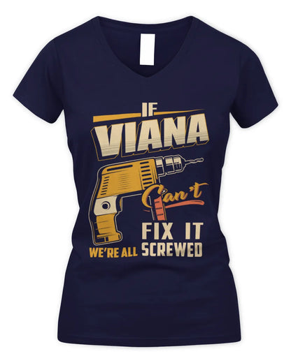 VIANA TP22-K4-228 - Personalized Handyman T-Shirt “If AARON Can’t Fix It, We’re All Screwed” - Women's V-Neck T-Shirt - Navy