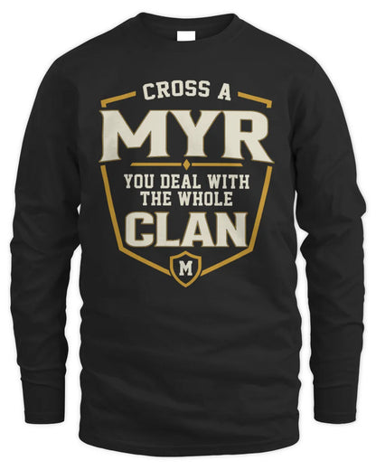 MYR NT1-K008 Cross A/An NAME, You Deal With the Whole Clan | Personalized Vintage T-Shirt - Men's Long Sleeved T-Shirt - Black