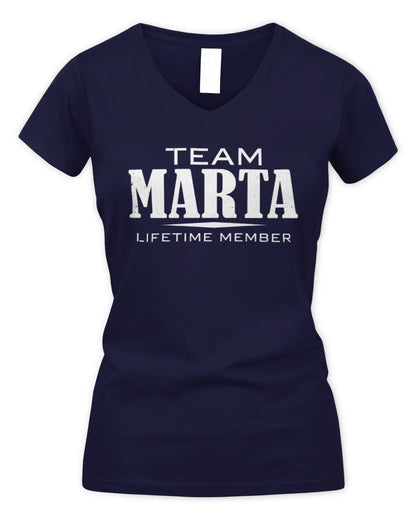 MARTA BL62-K4-128 - Personalized “Team NAME Lifetime Member” - Women's V-Neck T-Shirt - Navy