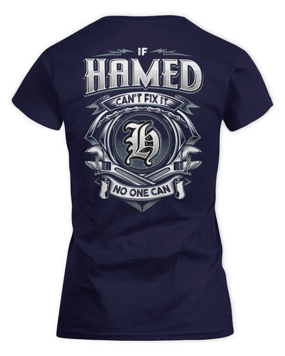 HAMED AP81-K4-626 - Personalized Ahmed Quote Apparel “If Ahmed Can't Fix It, No One Can” - Women's Standard T-Shirt - Navy