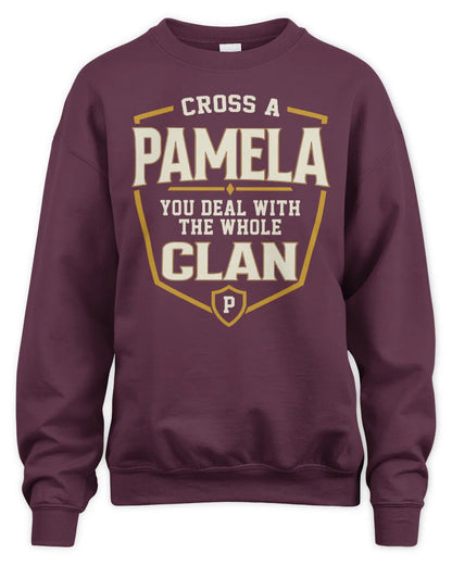 PAMELA NT1-K008 Cross A/An NAME, You Deal With the Whole Clan | Personalized Vintage T-Shirt - Unisex Sweatshirt - Maroon