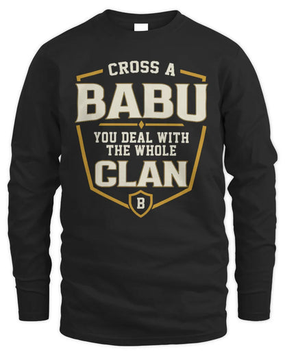 BABU NT1-K008 Cross A/An NAME, You Deal With the Whole Clan | Personalized Vintage T-Shirt - Men's Long Sleeved T-Shirt - Black