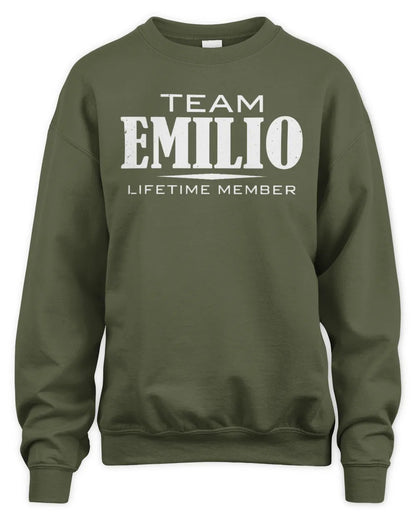 EMILIO BL62-K4-128 - Personalized “Team NAME Lifetime Member” - Unisex Sweatshirt - Military Green