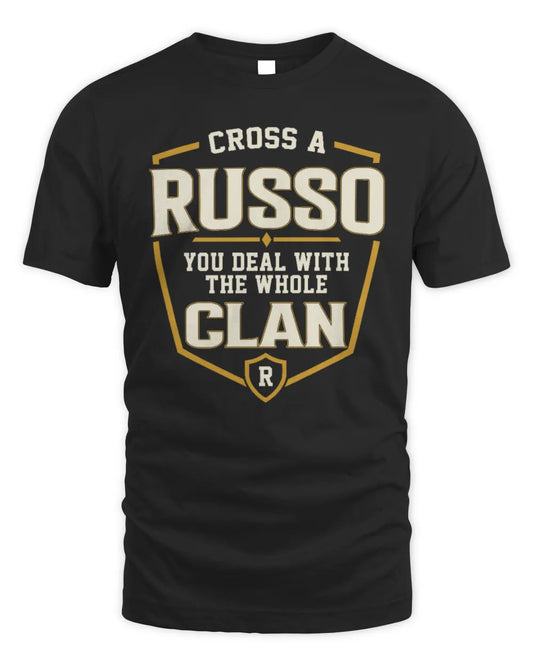 RUSSO NT1-K008 Cross A/An NAME, You Deal With the Whole Clan | Personalized Vintage T-Shirt - Unisex Standard T-Shirt - Black