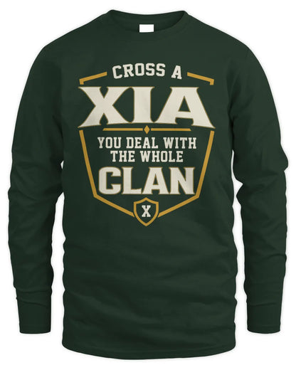 XIA NT1-K008 Cross A/An NAME, You Deal With the Whole Clan | Personalized Vintage T-Shirt - Men's Long Sleeved T-Shirt - Forest Green
