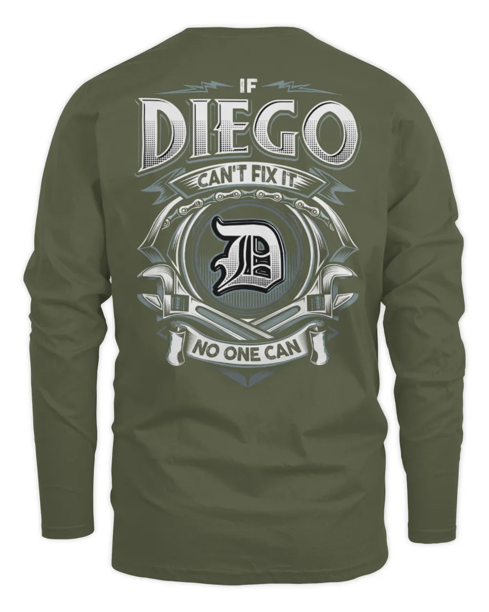 DIEGO AP81-K4-626 - Personalized Ahmed Quote Apparel “If Ahmed Can't Fix It, No One Can” - Men's Long Sleeved T-Shirt - Military Green