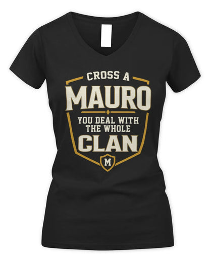 MAURO NT1-K008 Cross A/An NAME, You Deal With the Whole Clan | Personalized Vintage T-Shirt - Women's V-Neck T-Shirt - Black