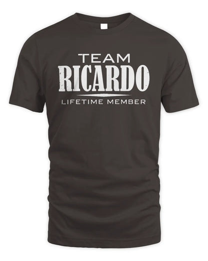 RICARDO BL62-K4-128 - Personalized “Team NAME Lifetime Member” - Unisex Standard T-Shirt - Dark Chocolate