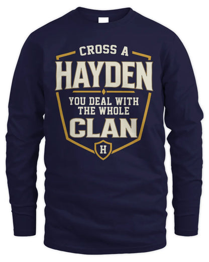 HAYDEN NT1-K008 Cross A/An NAME, You Deal With the Whole Clan | Personalized Vintage T-Shirt - Men's Long Sleeved T-Shirt - Navy