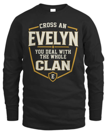EVELYN NT1-K008 Cross A/An NAME, You Deal With the Whole Clan | Personalized Vintage T-Shirt - Men's Long Sleeved T-Shirt - Black