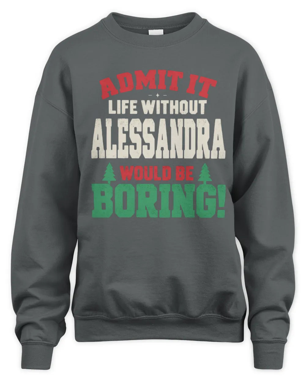 ALESSANDRA P5 TH08 Christmas T-Shirt – “Life Without NAME Would Be Boring” - Unisex Sweatshirt - Charcoal