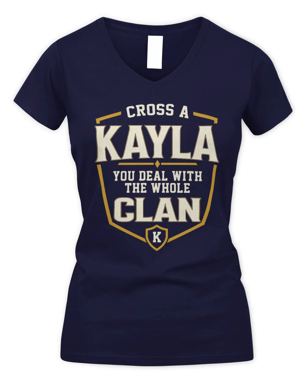 KAYLA NT1-K008 Cross A/An NAME, You Deal With the Whole Clan | Personalized Vintage T-Shirt - Women's V-Neck T-Shirt - Navy