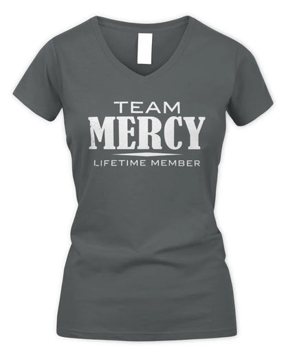 MERCY BL62-K4-128 - Personalized “Team NAME Lifetime Member” - Women's V-Neck T-Shirt - Charcoal