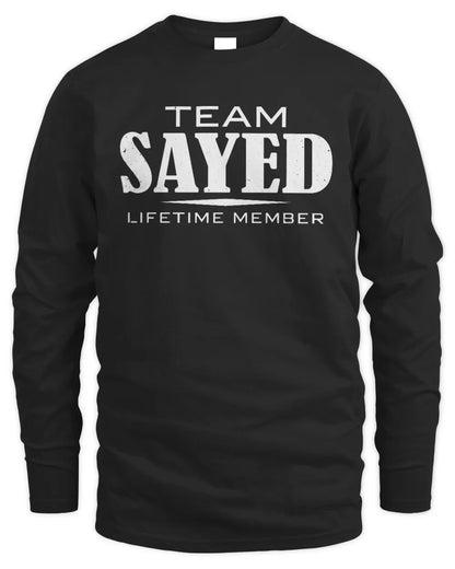 SAYED BL62-K4-128 - Personalized “Team AARON Lifetime Member” - Men's Long Sleeved T-Shirt - Black