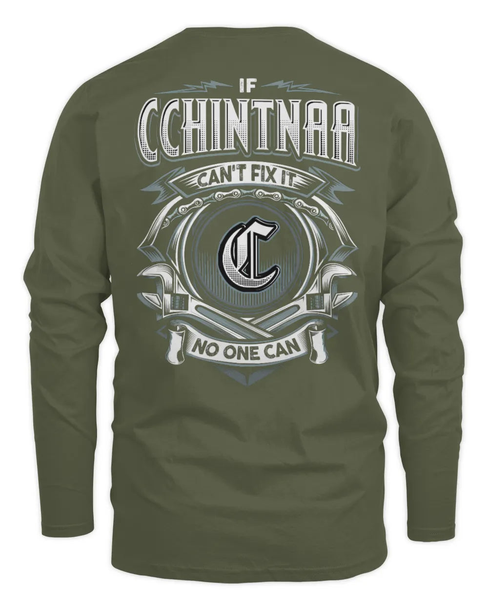 CCHINTNAA AP81-K4-626 - Personalized Ahmed Quote Apparel “If Ahmed Can't Fix It, No One Can” - Men's Long Sleeved T-Shirt - Military Green