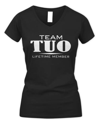 TUO BL62-K4-128 - Personalized “Team NAME Lifetime Member” - Women's V-Neck T-Shirt - Black