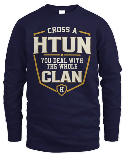 HTUN NT1-K008 Cross A/An NAME, You Deal With the Whole Clan | Personalized Vintage T-Shirt - Men's Long Sleeved T-Shirt - Navy
