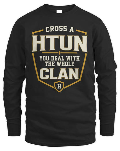 HTUN NT1-K008 Cross A/An NAME, You Deal With the Whole Clan | Personalized Vintage T-Shirt - Men's Long Sleeved T-Shirt - Black