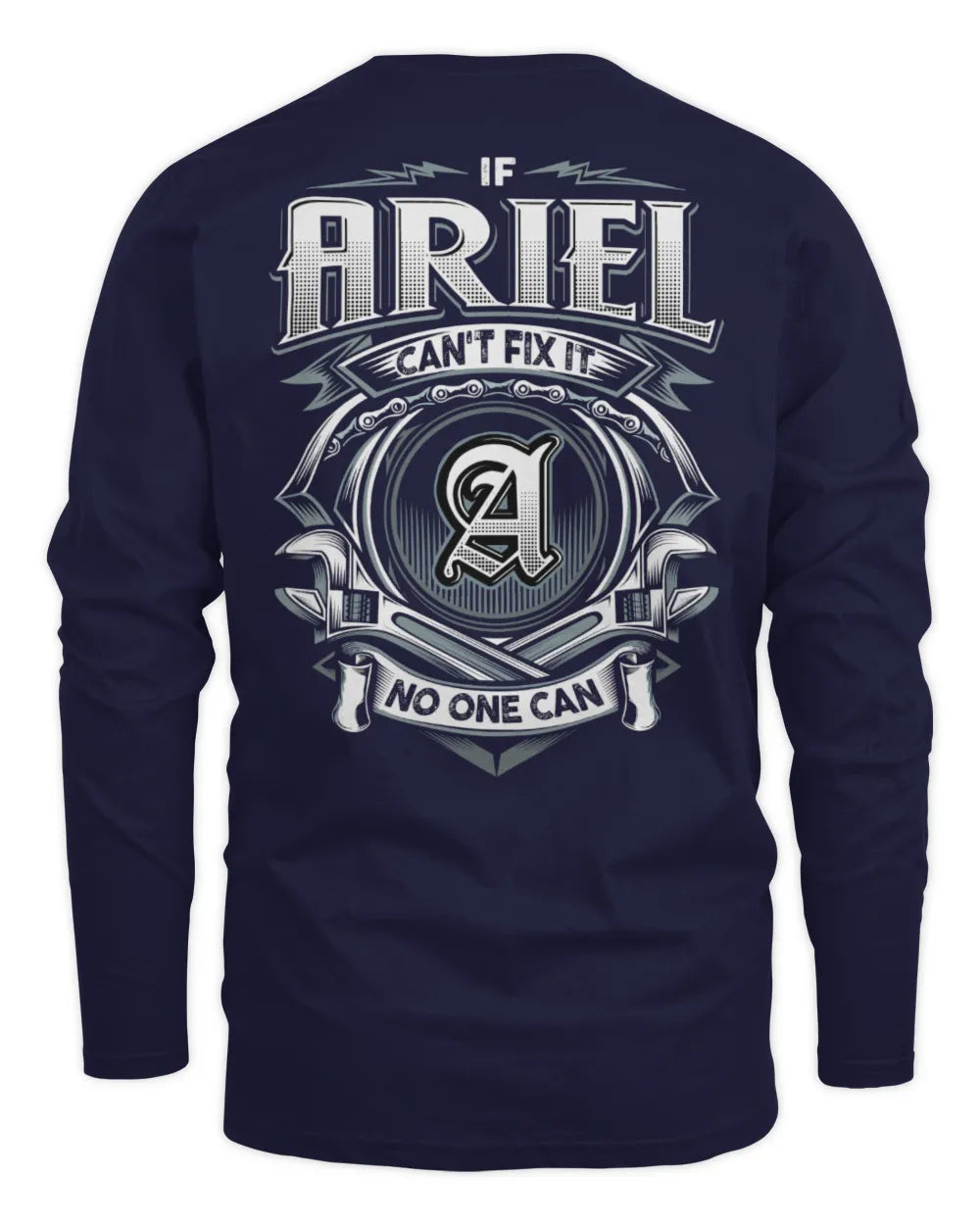 ARIEL AP81-K4-626 - Personalized Ahmed Quote Apparel “If Ahmed Can't Fix It, No One Can” - Men's Long Sleeved T-Shirt - Navy