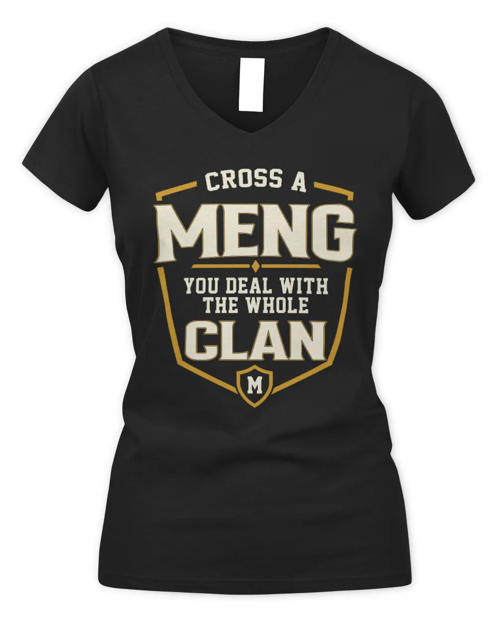 MENG NT1-K008 Cross A/An NAME, You Deal With the Whole Clan | Personalized Vintage T-Shirt - Women's V-Neck T-Shirt - Black