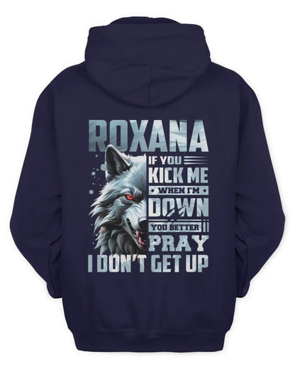 ROXANA AP62-K4-666 - Personalized Fierce Wolf Quote Apparel “If You Kick Me When I’m Down, You Better Pray I Don’t Get Up” - Unisex Hoodie - Navy