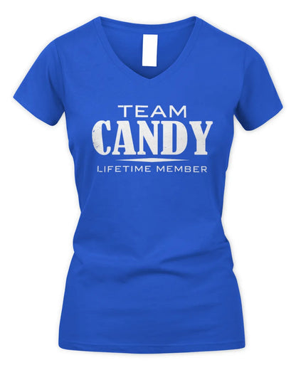 CANDY BL62-K4-128 - Personalized “Team NAME Lifetime Member” - Women's V-Neck T-Shirt - Royal