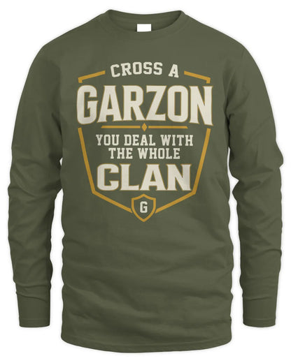 GARZON NT1-K008 Cross A/An NAME, You Deal With the Whole Clan | Personalized Vintage T-Shirt - Men's Long Sleeved T-Shirt - Military Green