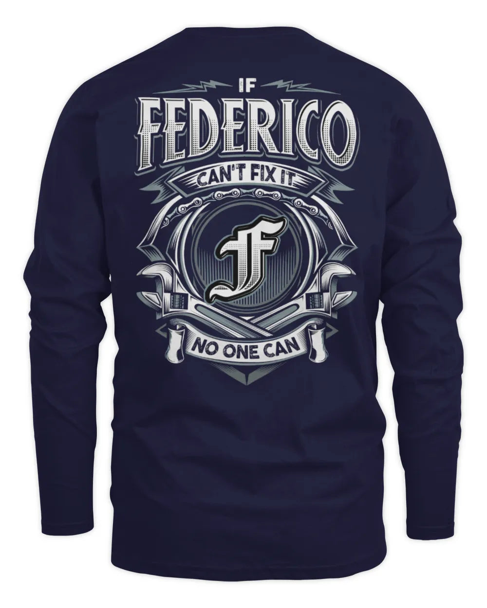 FEDERICO AP81-K4-626 - Personalized Ahmed Quote Apparel “If Ahmed Can't Fix It, No One Can” - Men's Long Sleeved T-Shirt - Navy