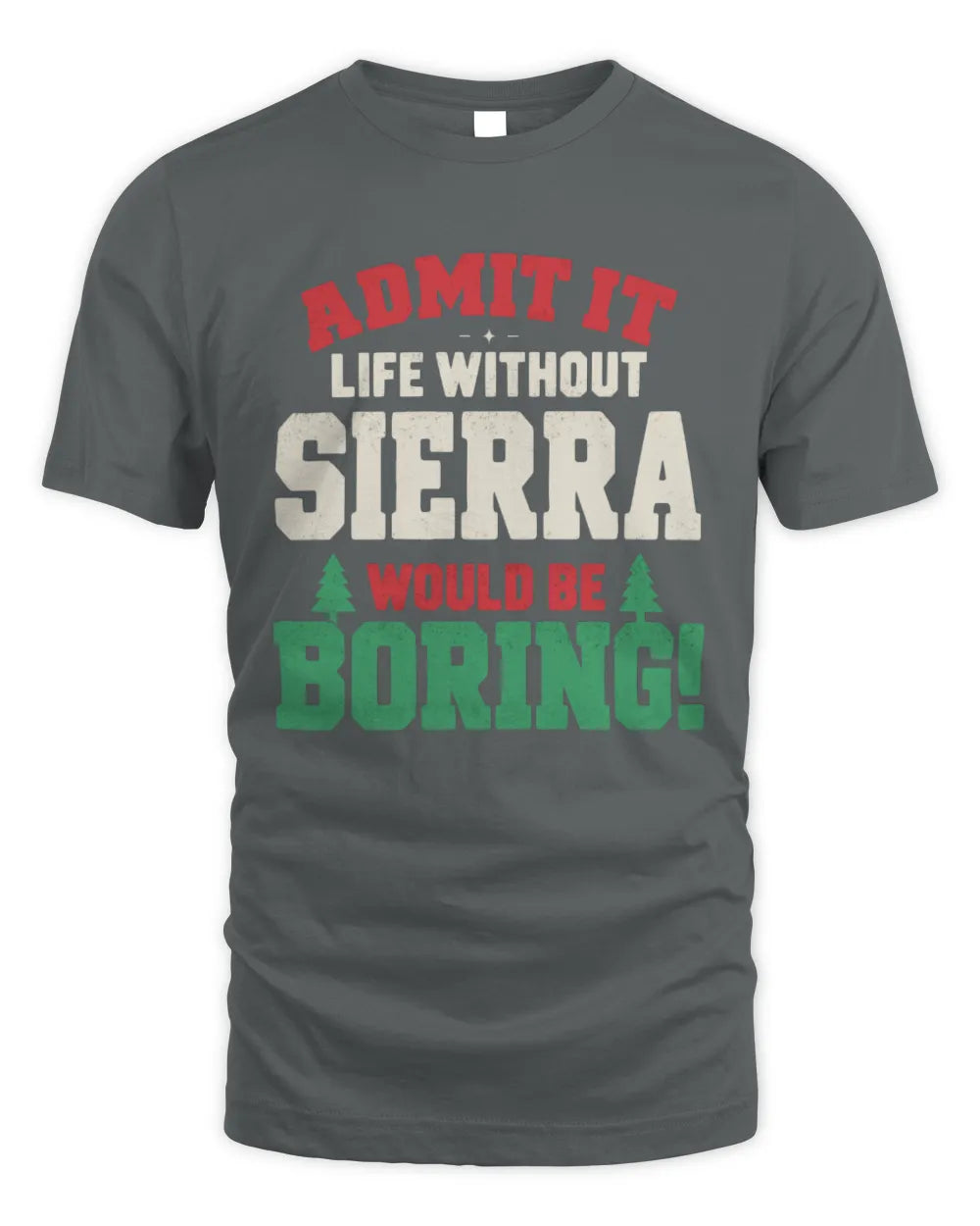 SIERRA P5 TH08 Christmas T-Shirt – “Life Without NAME Would Be Boring” - Unisex Standard T-Shirt - Charcoal