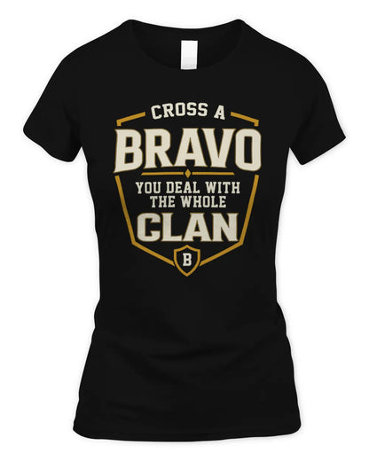 BRAVO NT1-K008 Cross A/An NAME, You Deal With the Whole Clan | Personalized Vintage T-Shirt - Women's Standard T-Shirt - Black