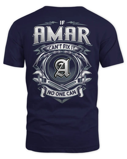 AMAR AP81-K4-626 - Personalized Ahmed Quote Apparel “If Ahmed Can't Fix It, No One Can” - Unisex Standard T-Shirt - Navy