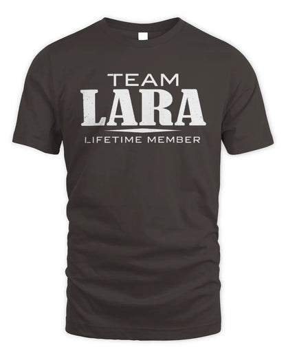 LARA BL62-K4-128 - Personalized “Team NAME Lifetime Member” - Unisex Standard T-Shirt - Dark Chocolate