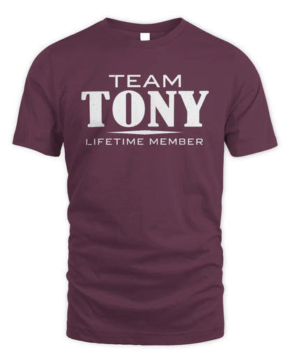 TONY BL62-K4-128 - Personalized “Team NAME Lifetime Member” - Unisex Standard T-Shirt - Maroon