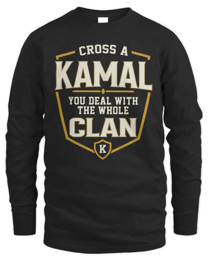 KAMAL NT1-K008 Cross A/An NAME, You Deal With the Whole Clan | Personalized Vintage T-Shirt - Men's Long Sleeved T-Shirt - Black
