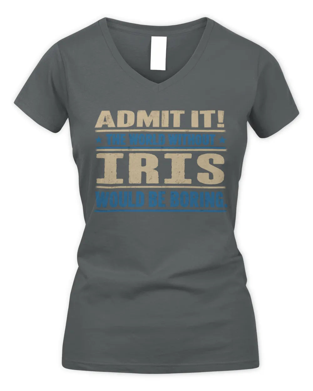 IRIS TP68-K2-968 – Personalized Funny Quote Apparel “The World Without NAME Would Be Boring” - Women's V-Neck T-Shirt - Charcoal