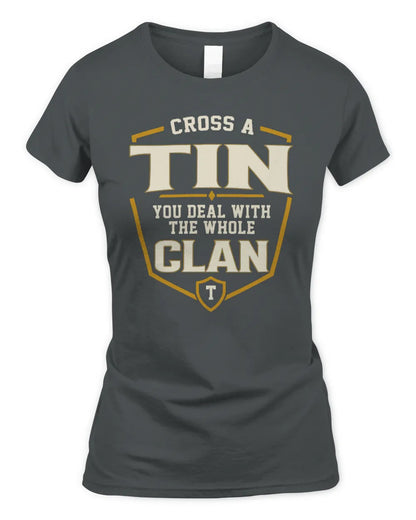 TIN NT1-K008 Cross A/An NAME, You Deal With the Whole Clan | Personalized Vintage T-Shirt - Women's Standard T-Shirt - Charcoal