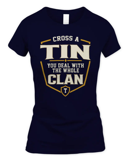 TIN NT1-K008 Cross A/An NAME, You Deal With the Whole Clan | Personalized Vintage T-Shirt - Women's Standard T-Shirt - Navy
