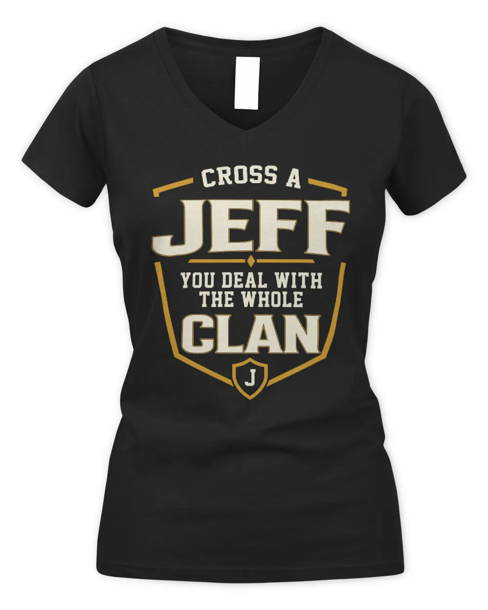 JEFF NT1-K008 Cross A/An NAME, You Deal With the Whole Clan | Personalized Vintage T-Shirt - Women's V-Neck T-Shirt - Black